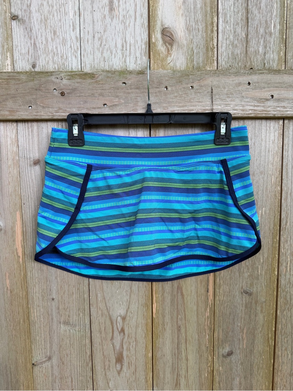 Athleta Blue Teal Striped Athletic Skort Swim Shorts